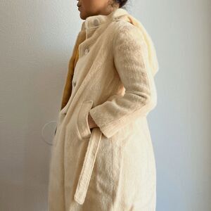 vtg 60s beige wool coat XXS girls 14/16 swing car coat hood made in Italy belted